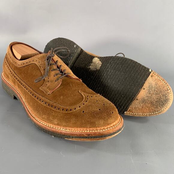 ALDEN Size 12.5 Brown Perforated Suede Wingtip Lace-Up Shoes - Picture 5 of 10